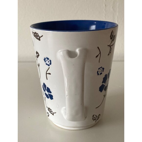 Pier 1 Imports Handpainted Stoneware Cup Mug White Blue Embossed Floral - Picture 5 of 9
